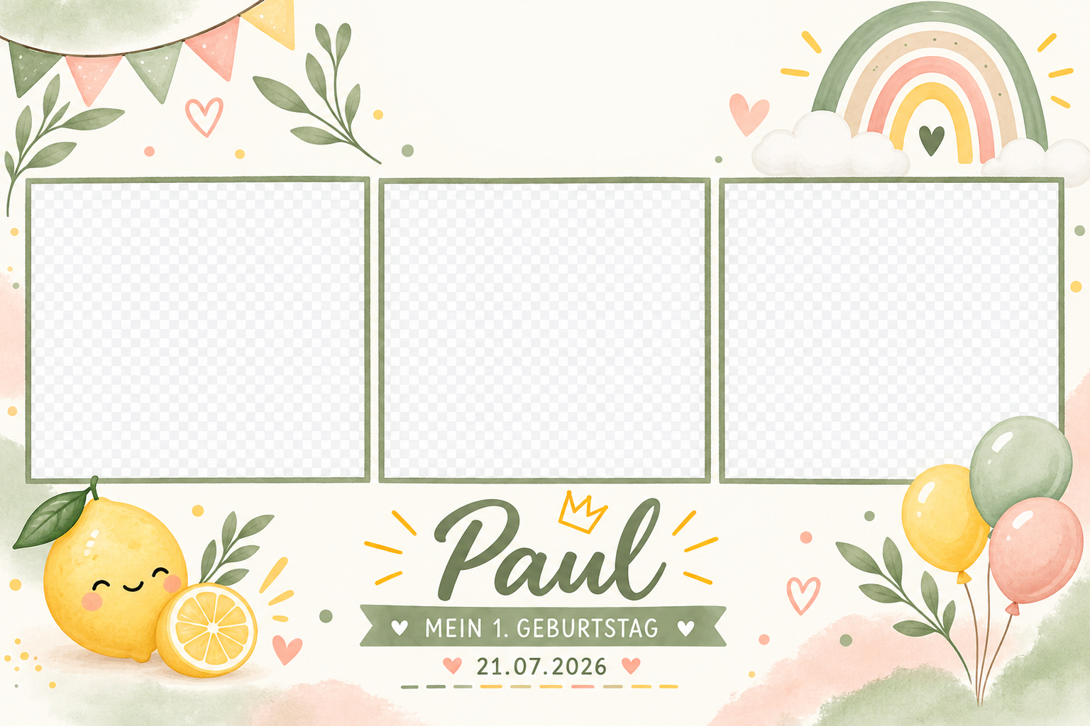 Fotolayouts & Vorlagen Pauls pastelliger erster Geburtstag – Fotolayout in Pastellfarben
