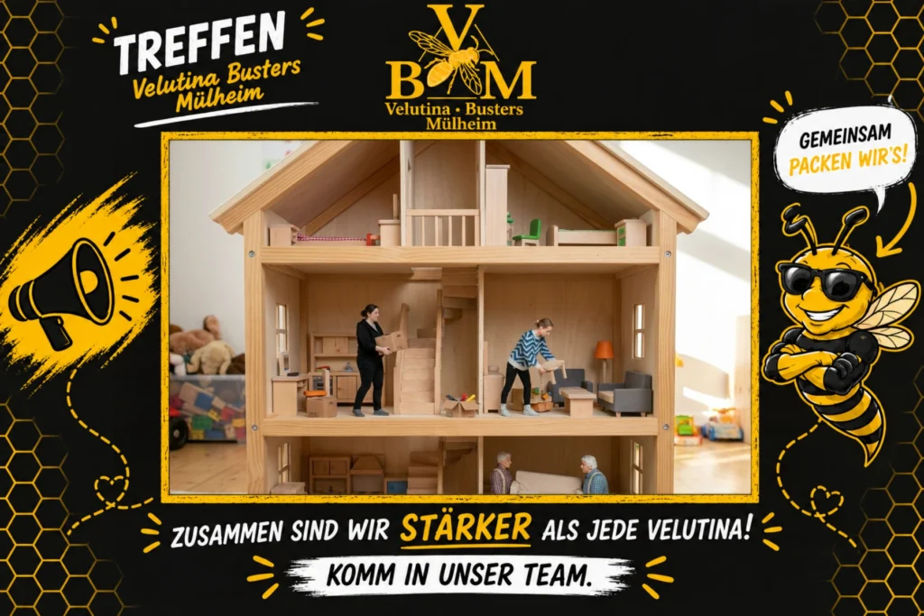 Die Fotobox Fertiges Fotobox-Bild mit KI-Puppenhausmotiv und individuellem Veranstaltungsrahmen